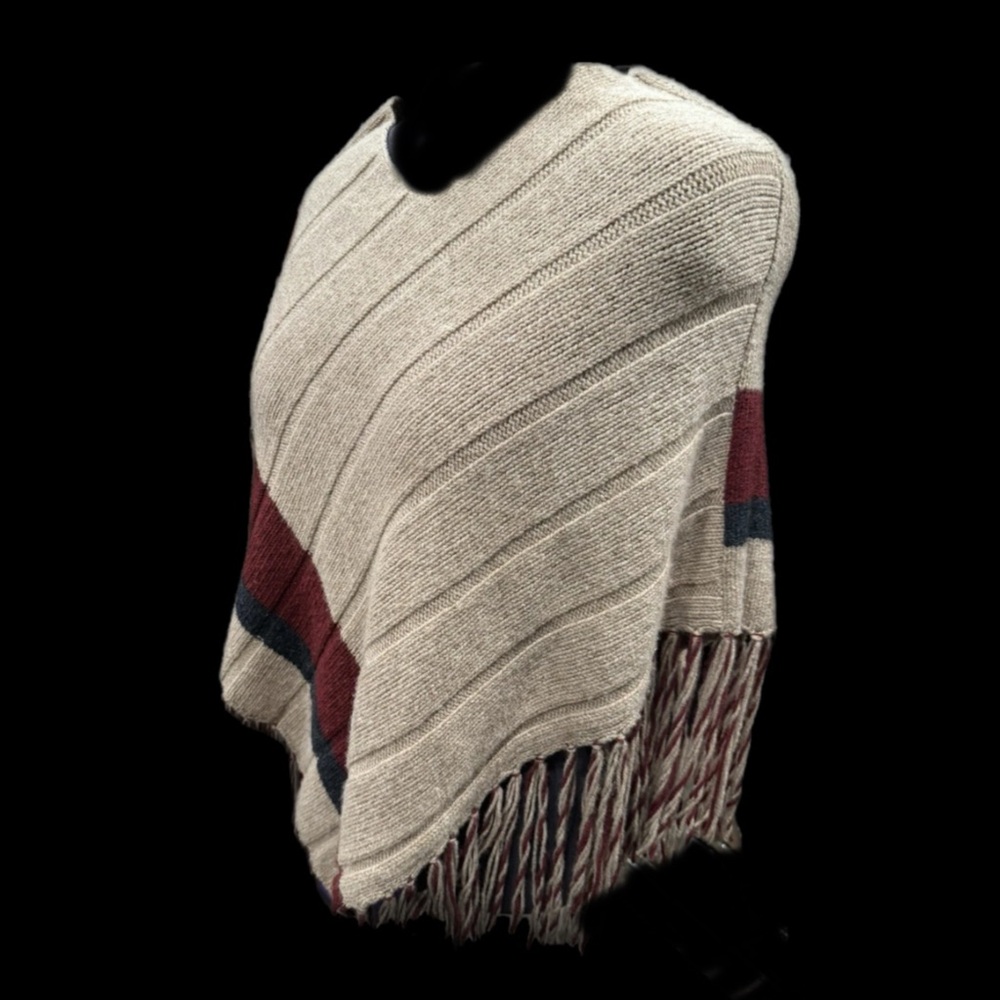 Vintage Burberry Asymmetrical Poncho with Fringe Hem - Picture 8 of 8
